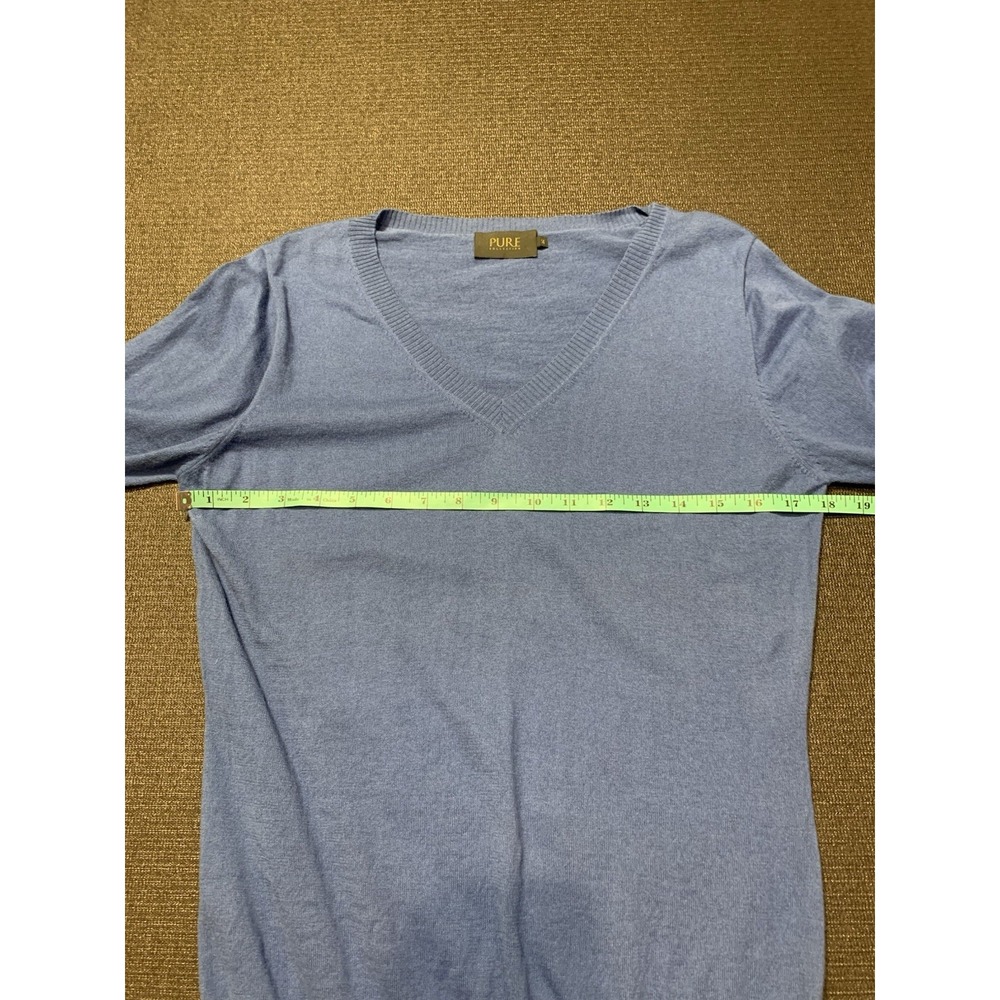 PURE COLLECTION Cotton Cashmere Blue Pullover V Neck Sweater Size 12 Fits Like 8 - Picture 3 of 5